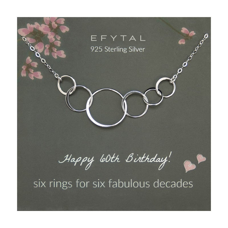 EFYTAL 60th Birthday Gifts for Women, Sterling Silver 6 Circle Necklace for 60 Year Old Woman, 60 Year Old Birthday Gifts for Women, Sixty - Image 1